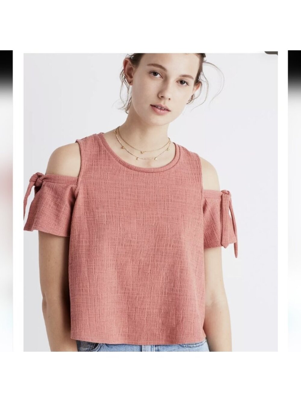 Madewell Skylark patterned cold shoulder with Tie Top